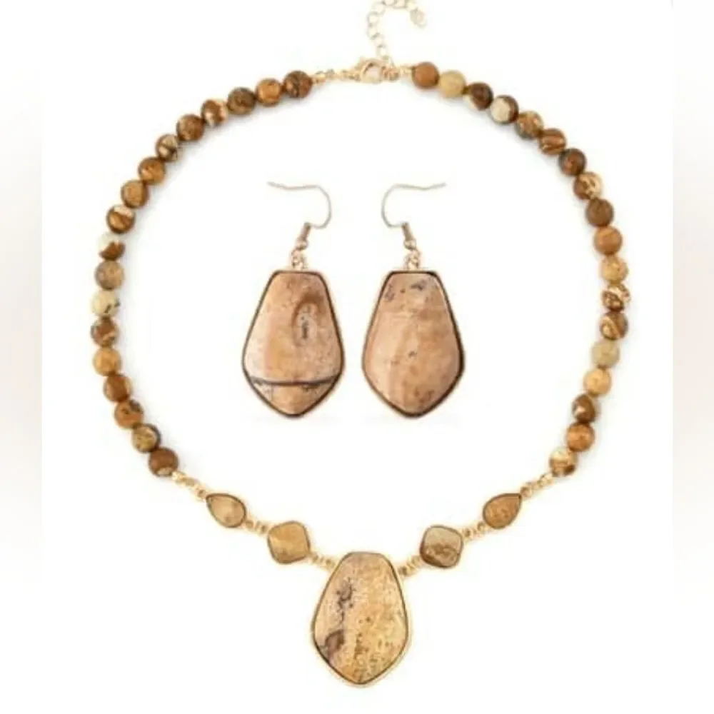 Picture‎ Jasper Earrings and Pendant Necklace
